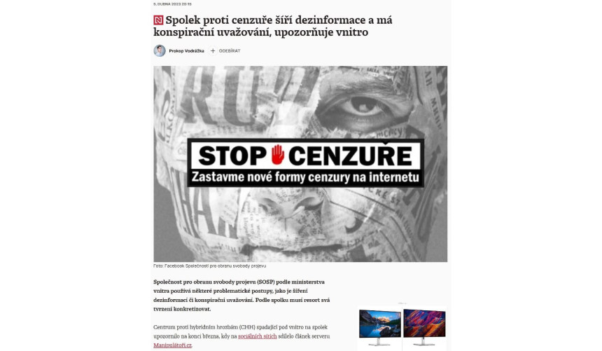 Žalujeme Ministerstvo vnitra za výroky jeho Centra proti hybridním hrozbám o SOSP