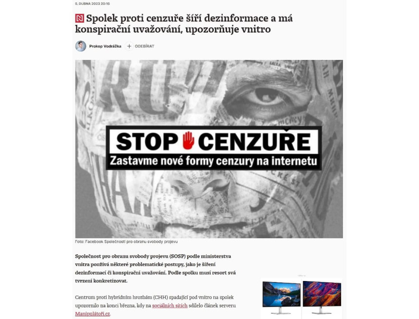 Žalujeme Ministerstvo vnitra za výroky jeho Centra proti hybridním hrozbám o SOSP